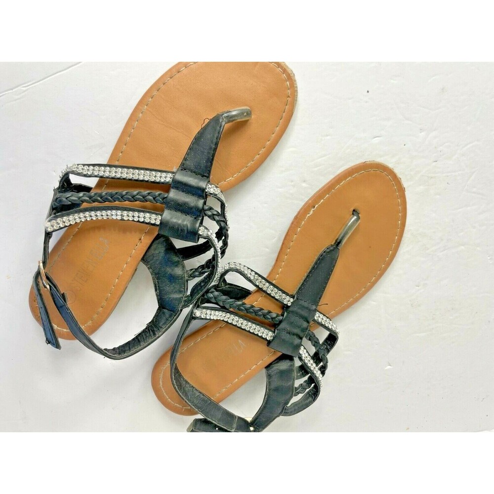 Steven Ella Black Rhinestone Strappy Gladiator Flat Sandals Size 6 Women's